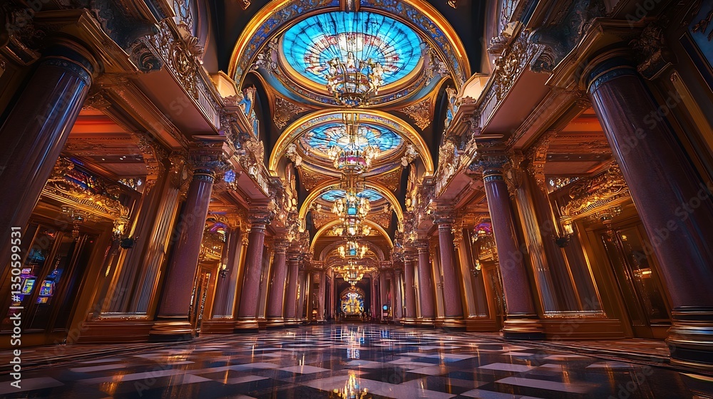 Obraz premium Opulent Grandeur: A Luxurious Hallway bathed in Golden Light