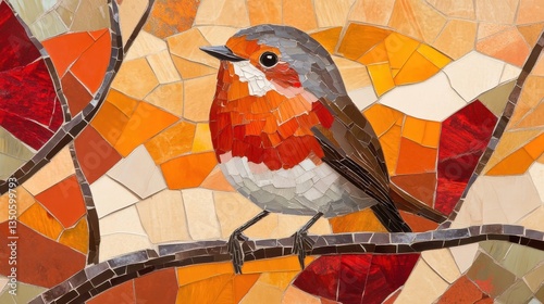 The Vibrant Mosaic Depiction of A Bird Perched on a Branch