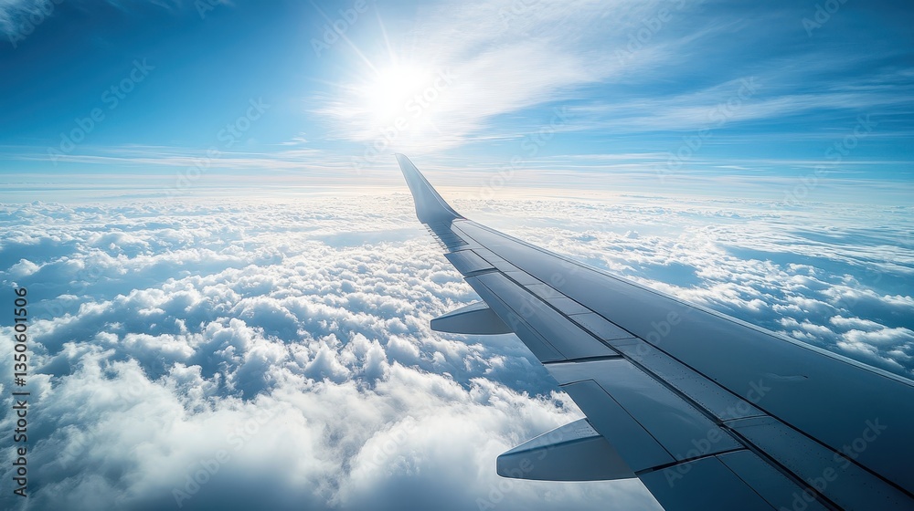 Obraz premium Aerial View of White Clouds and Sunlight from Airplane Window