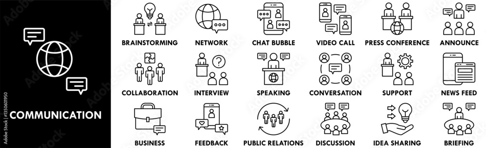 Communication icon collection set. Containing design communication, business, technology, network Communication icon collection set. Containing design communication, business, technology, network