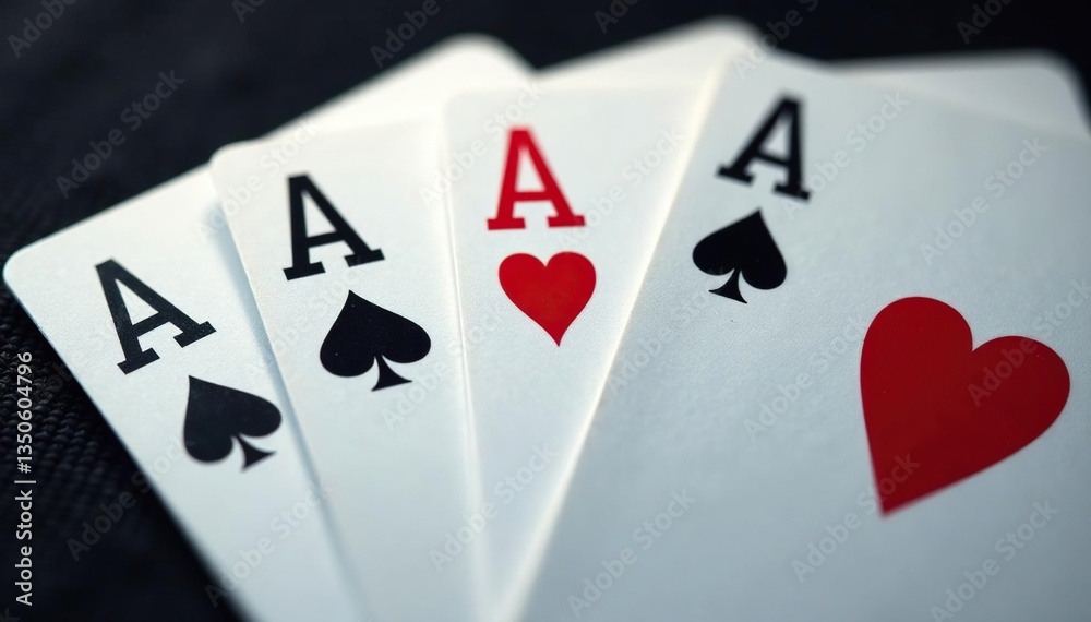 Playing cards arranged in a row showing an ace of each suit , lose, game night, win Playing cards arranged in a row showing an ace of each suit , lose, game night, win