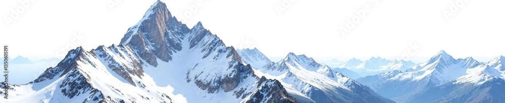 Obraz premium Snowy mountain peak isolated on white background, mountain, alpine