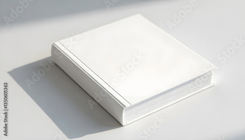 A realistic hardcover book mockup with a clean white cover, no text or design, and soft natural lighting