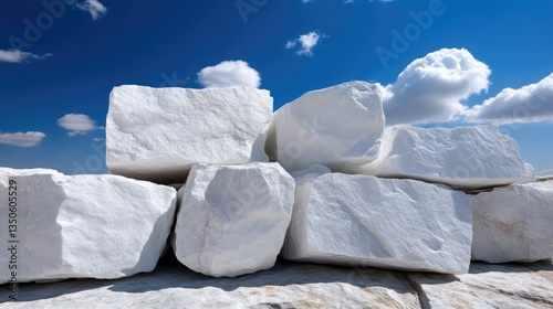 Stacked blocks of pristine white marble