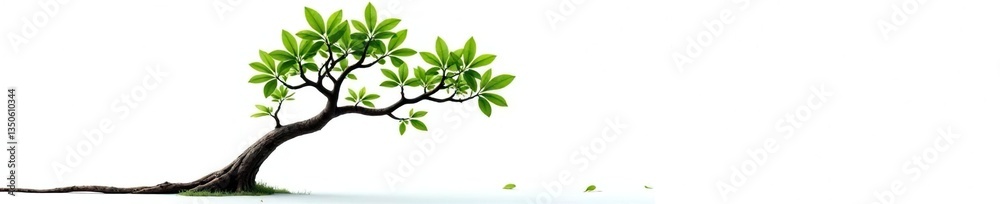 Fototapeta premium Single Tree Branch Isolated on White Background, solitary, greenery