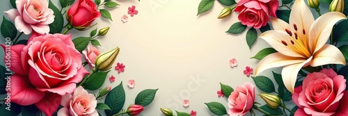 Classic floral motifs with roses, lilies, and carnations in rich colors, opulent, classic, grandiose