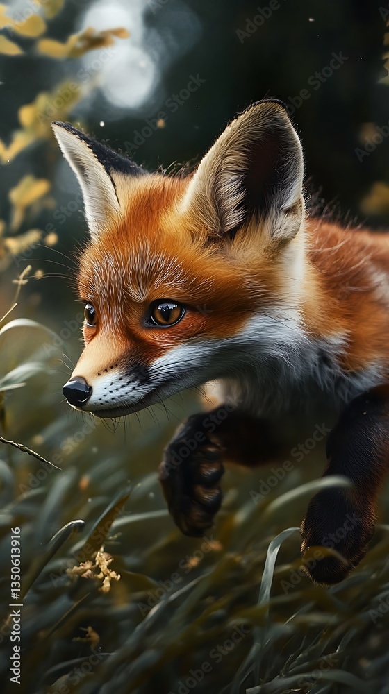 Fototapeta premium Majestic Red Fox in the Wild: A Breathtaking Portrait