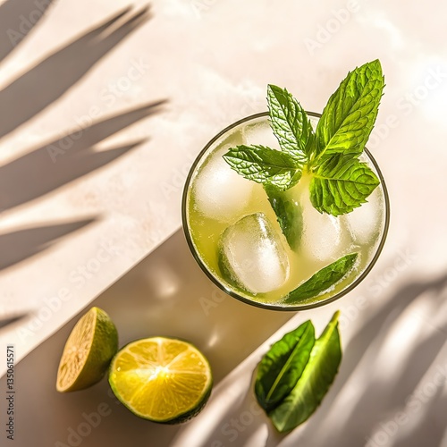 Refreshing Lime Mint Iced Drink Summer Beverage