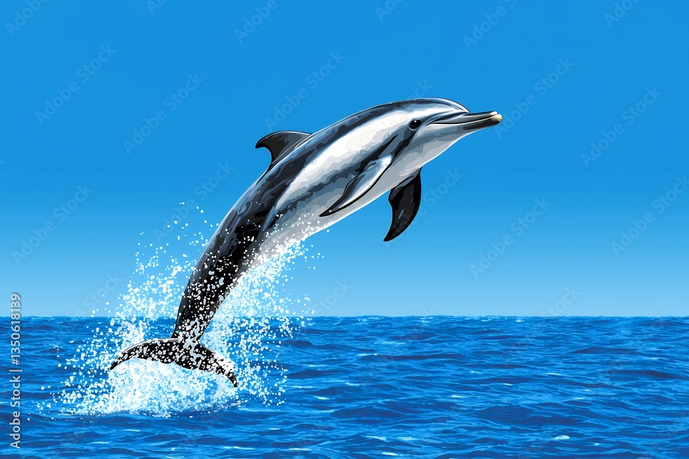 Fototapeta premium Digital Illustration Of Dolphin Leaping In Ocean