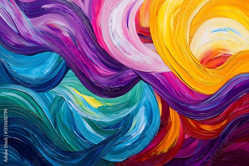 Colorful Abstract Oil Painting Texture with Swirls and Flowing Brushstrokes