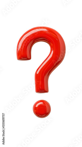 Glossy Red Question Mark Symbol Isolated on White Background