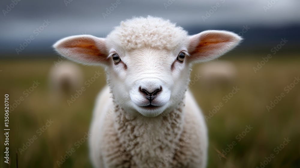 Innocent lamb portrait in field Innocent lamb portrait in field