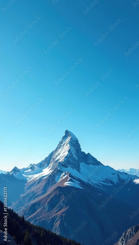 A solitary mountain peak against a clear blue sky, mountain, vastness, stillness A solitary mountain peak against a clear blue sky, mountain, vastness, stillness