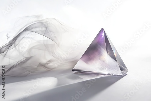 Wallpaper Mural A translucent glass pyramid sits on a white surface with ethereal gray smoke flowing beside it. Torontodigital.ca