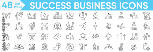 Success business icons set.teamwork, documents, devices, collection, planning, company, management, profit and successful key, goals, ambition and more.Vector and illustrator set.