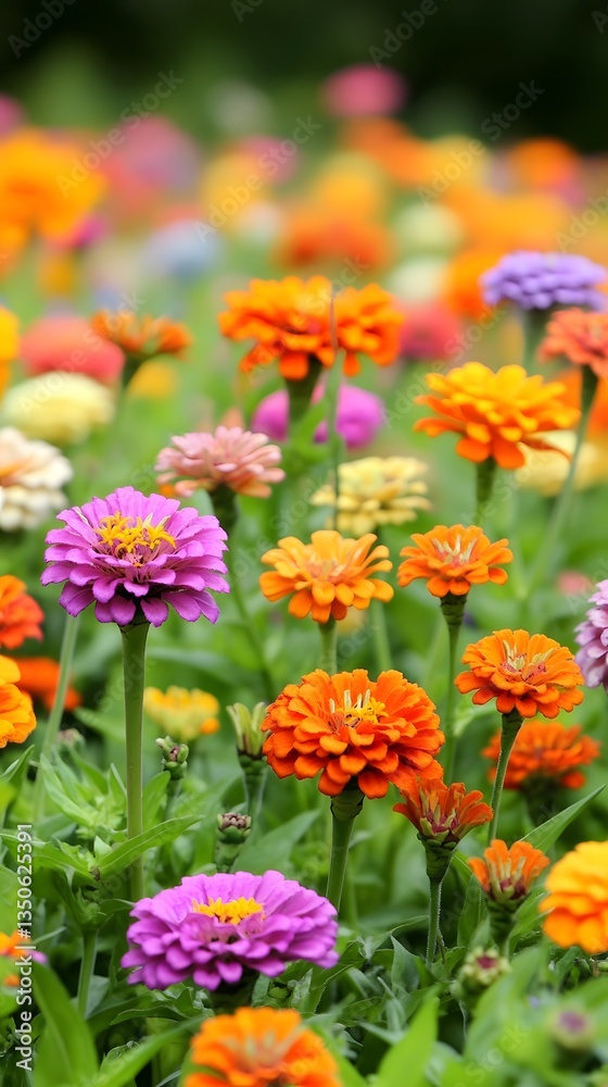 Vibrant Zinnia Flower Meadow Blooming in Summer Vibrant Zinnia Flower Meadow Blooming in Summer