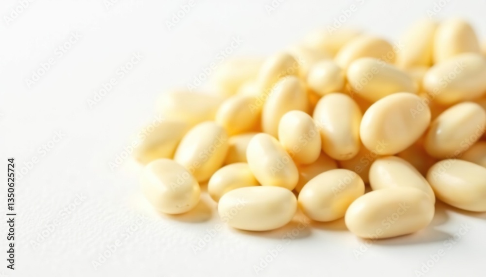 Close-up of creamy white beans against pure white backdrop, food, clean, beans Close-up of creamy white beans against pure white backdrop, food, clean, beans