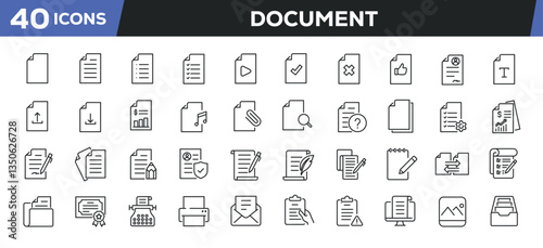 Document icons set. Web line icons collection related file, archive, paper. Editable stroke. Perfect pixel vector illustration isolated on white background.