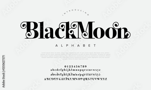 Blackmoon Elegant Font Uppercase Lowercase And Number. Classic Lettering Minimal Fashion Designs. Typography modern serif fonts regular decorative vintage concept. vector illustration
