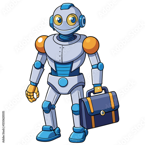 Cute robot carrying a briefcase