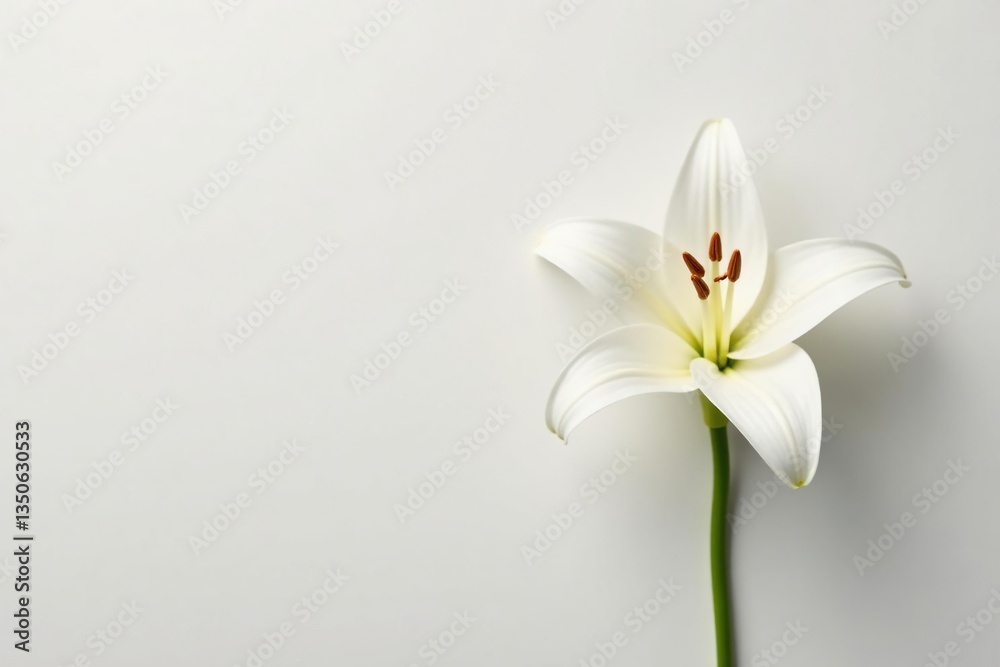 Obraz premium Single white lily flower on a plain background, soft, isolation