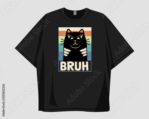 Bruh cat meme t-shirt design vector, cat lover graphic tee. Funny cat t shirt design for clothing