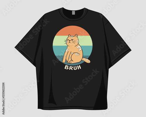 Bruh cat meme t-shirt design vector, cat lover graphic tee. Funny cat t shirt design for clothing