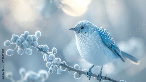 Swallow tailed cotinga perched gracefully delicate white blue plumage shimmering soft blurred background ultra realistic feather textures