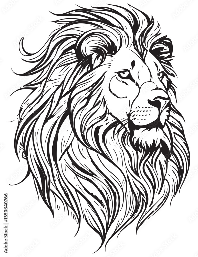 Fototapeta premium Lion Line Art Black Line Art Lion Illustration Minimalist Wild Animal Drawing Design