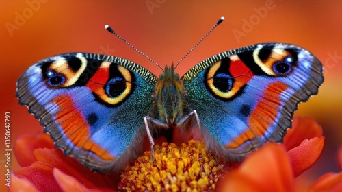 Vibrantly Colored Butterfly Perched on a Blooming Flower Amidst a Colorful Garden Background