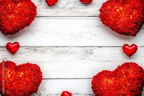 Red Heart Shaped Cakes on White Wooden Background
