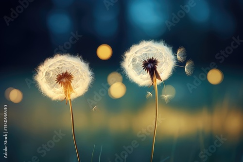 Wallpaper Mural Dreamy dandelion seeds in evening light with bokeh background. Romantic nature scene for greeting card. Wish concept and summer nostalgia. Ethereal floral wallpaper. Torontodigital.ca