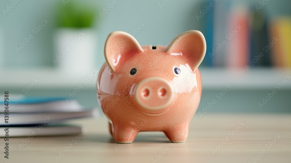 Saving money tips with a piggy bank home office modern setting close-up financial literacy concepts Saving money tips with a piggy bank home office modern setting close-up financial literacy concepts