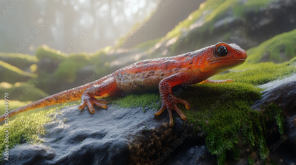 Obraz premium Red Lizard Basking in the Morning Sun