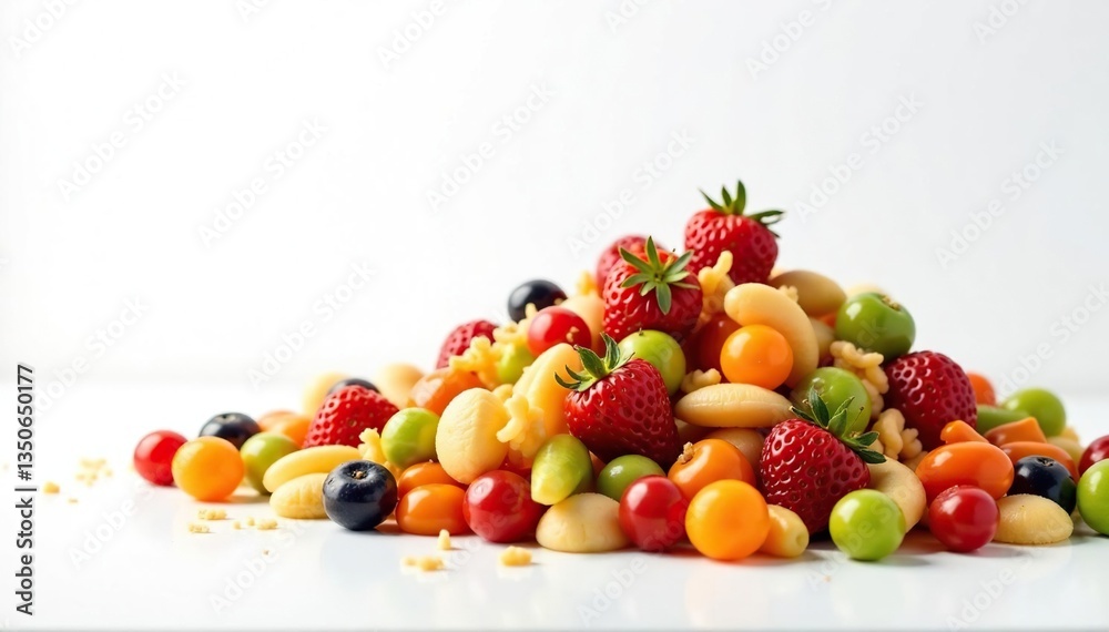 Pile of colorful junk food on white background, snacks, studio shot Pile of colorful junk food on white background, snacks, studio shot