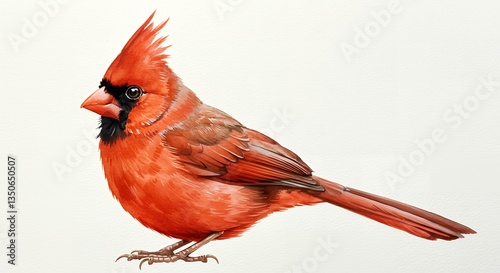 Watercolor Painting of a Northern Cardinal Bird on White Background