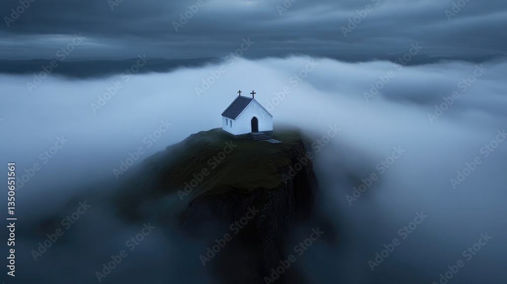 Fototapeta premium Isolated chapel on a misty clifftop