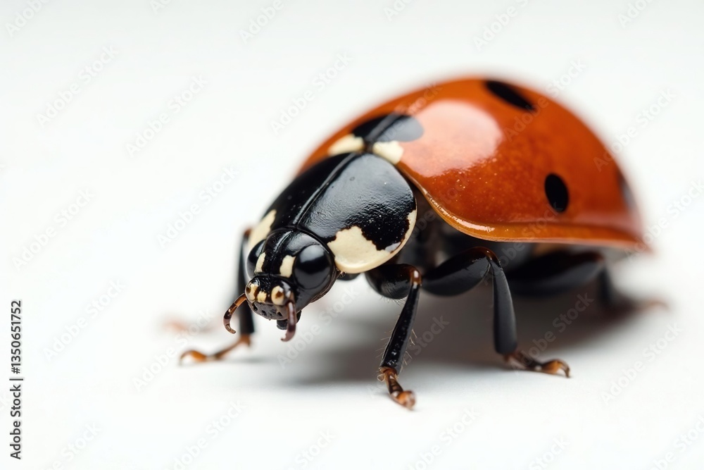 Fototapeta premium Close-up of a single ladybug on white background, red, minimalist, detail