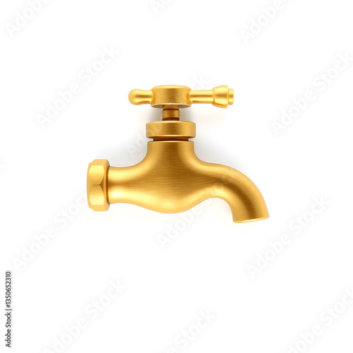 Water tap gold metal icon on white background Generetive AI