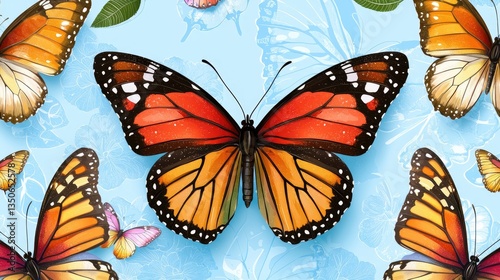 Wallpaper Mural Vibrant seamless butterfly design on a turquoise background, perfect for textile patterns. Torontodigital.ca