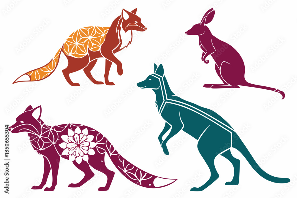 Fox Kangaroo silhouette vector illustration Fox Kangaroo silhouette vector illustration
