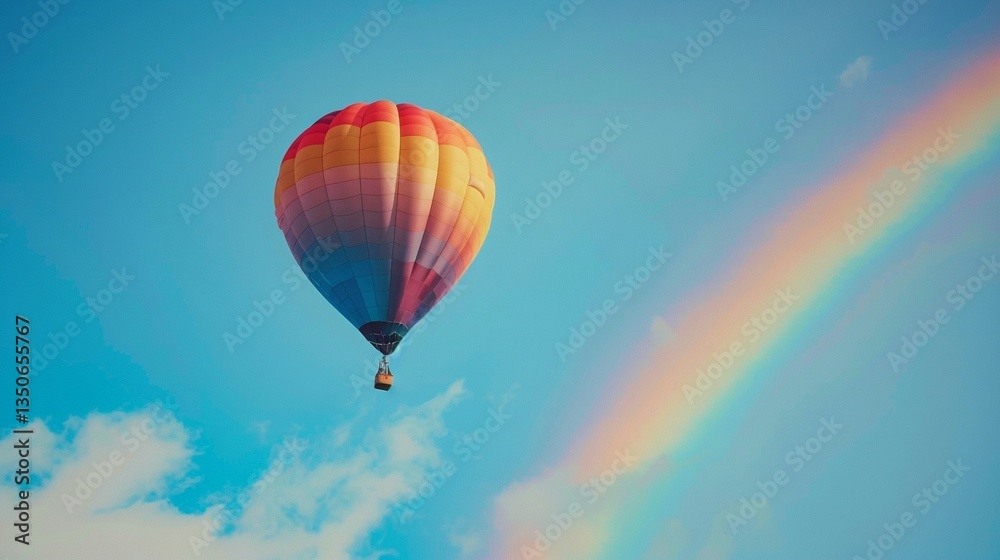 Naklejka premium 飛んでいる気球と大きな虹の風景9