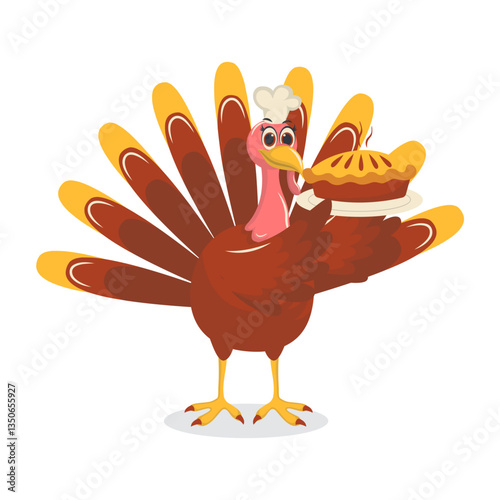Thanksgiving Turkey Cartoon Character on White Background. Vector Illustration.