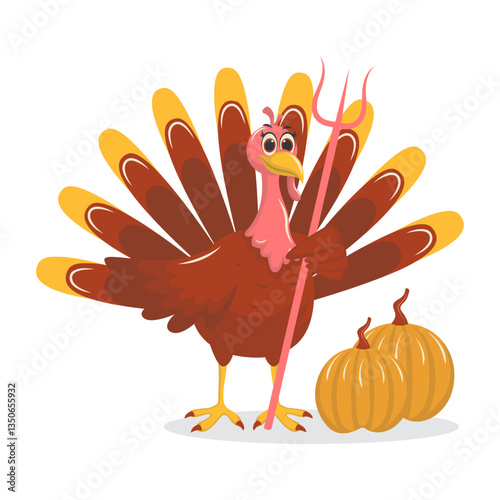 Thanksgiving Turkey Cartoon Character on White Background. Vector Illustration.