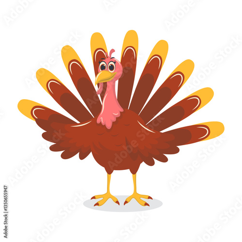 Thanksgiving Turkey Cartoon Character on White Background. Vector Illustration.