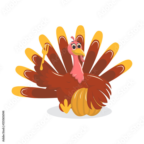 Thanksgiving Turkey Cartoon Character on White Background. Vector Illustration.