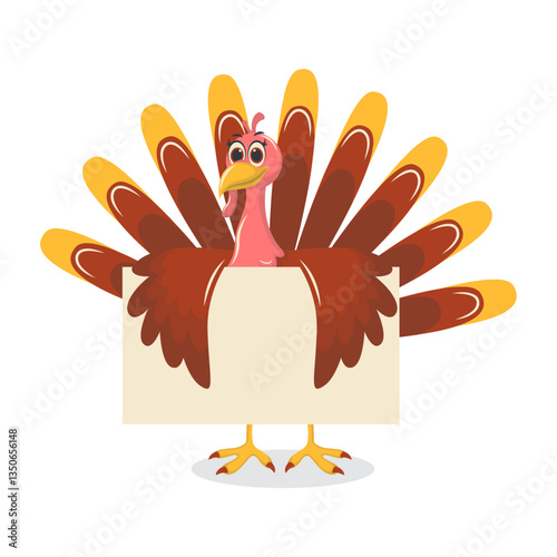 Thanksgiving Turkey Cartoon Character on White Background. Vector Illustration.