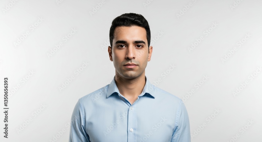 Portrait of a Young Professional Man in a Light Blue Shirt on Neutral Background, Perfect for Business and Lifestyle Applications Portrait of a Young Professional Man in a Light Blue Shirt on Neutral Background, Perfect for Business and Lifestyle Applications