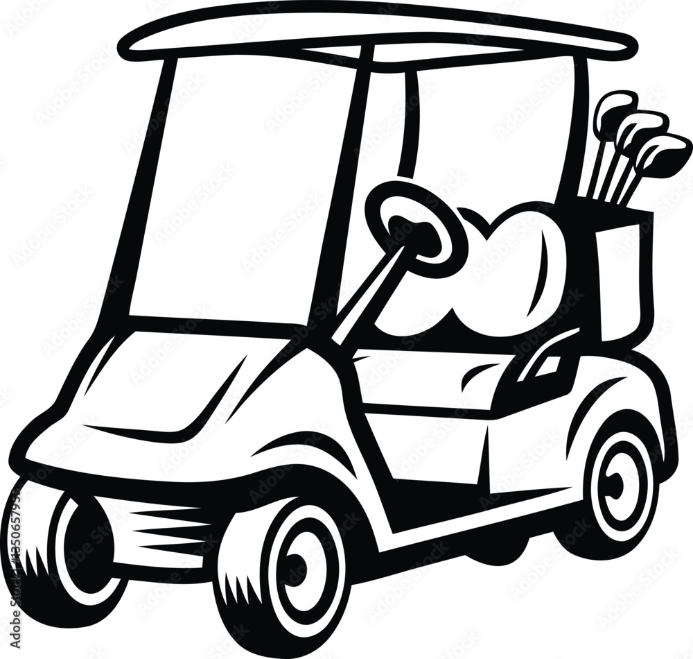 Fototapeta premium Golf cart stylish silhouette vector illustration, Golf cart vector design, Golf cart line art vector illustration