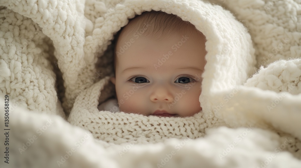 A peaceful newborn nestled in a soft white wrap, sweetly sleeping on a textured cream blanket, radiating pure innocence and gentle calm. A peaceful newborn nestled in a soft white wrap, sweetly sleeping on a textured cream blanket, radiating pure innocence and gentle calm.